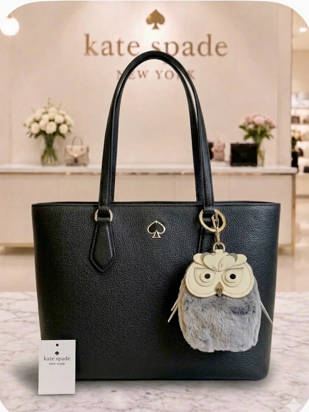 Kate Spade Grey and White Owl Bag charm keychain accessories pouch - NWT